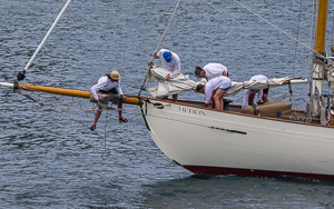 Heron getting straightened away, Parade of Yachts,  English Harbor, Antigua